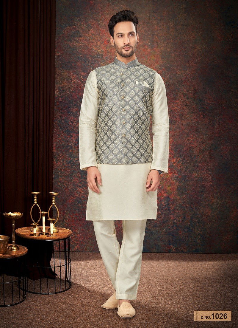 GS Fashion Party Wear Jacquard Mens Modi Jacket Kurta Pajama Wholesale Shop In Surat