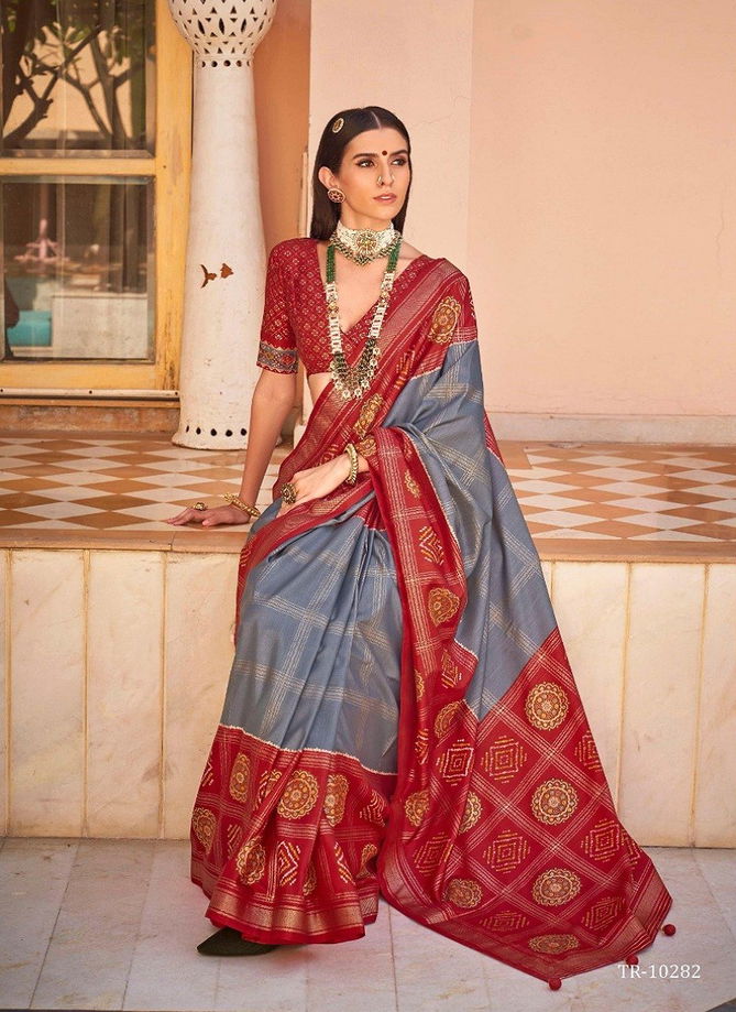 Gulaab Patola By Trirath P V Silk Foil Printed Weeding Wear Saree Wholesale Online