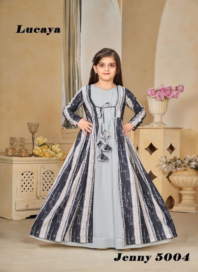 Jenny Vol 5 By Lucaya 5001 To 5004 Kids Wear Printed Heavy Rayon Girls Gown Wholesale Market In Surat 