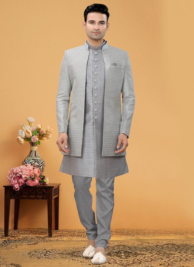 Grey Colour Outluk Vol 110 Wholesale Mens Indo western Catalog 110004