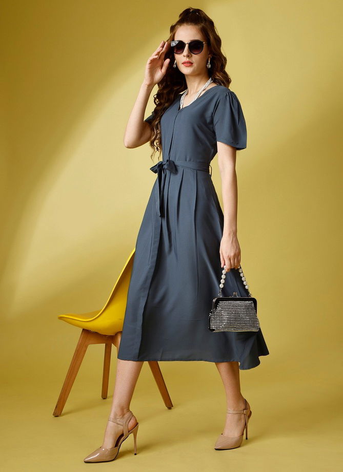 Raisin American Crepe Party Wear Western Midi Dress Catalog