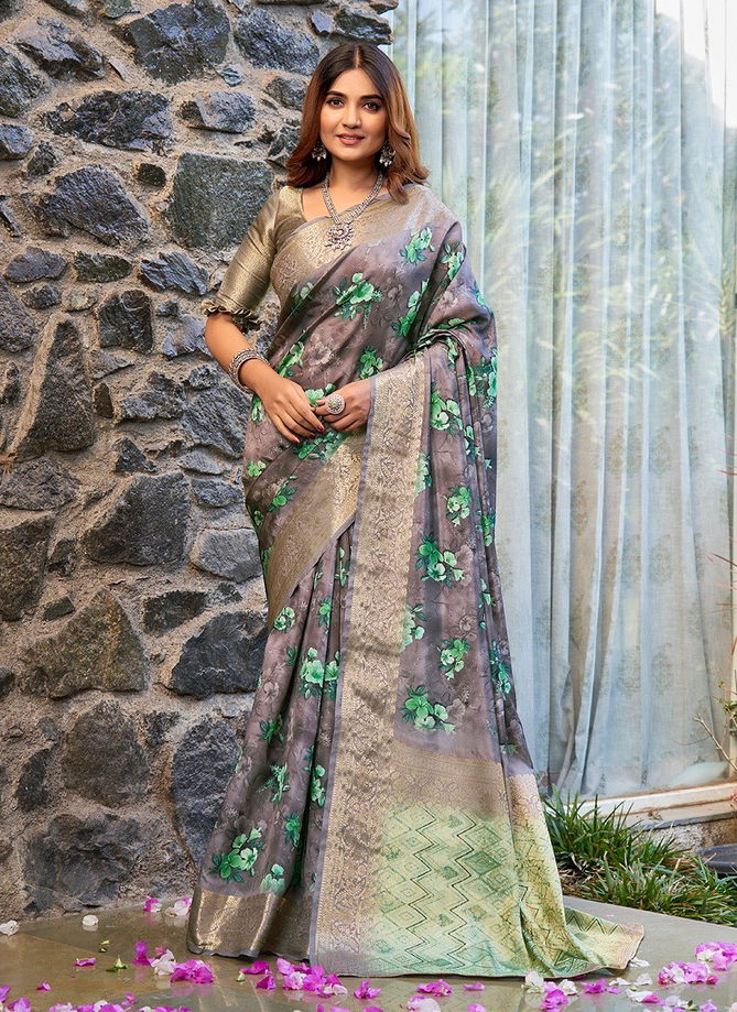 SS 173 Flower Printed Litchi Jacquard Womans Saree Wholesalers In Delhi