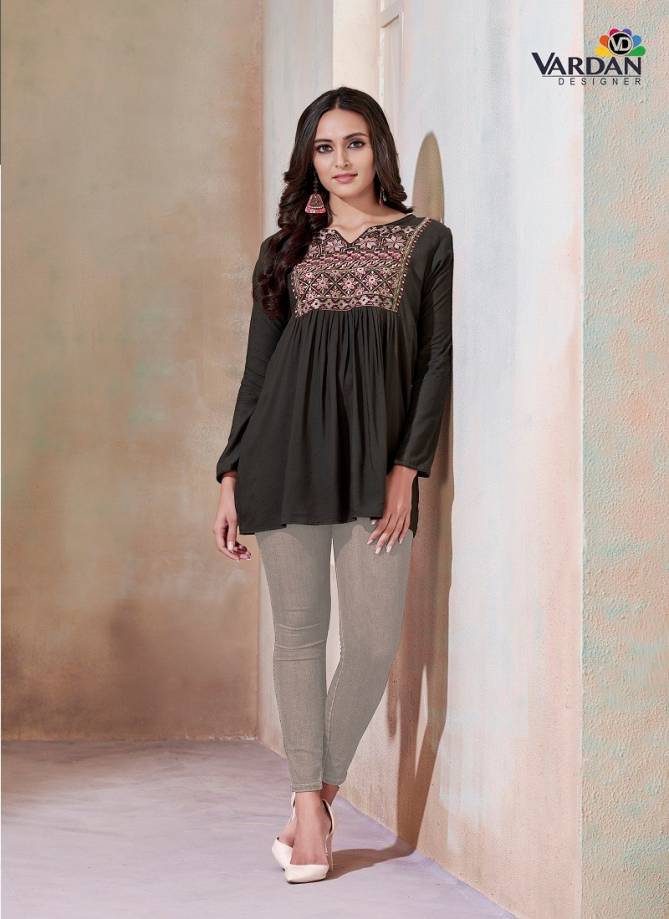 Ira Vol 1 By Vardan Rayon With Embroidery Work Ladies Top Western Catalog