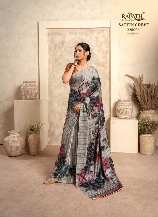 Jasmine By Rajpath Printed Satin Crape Casual Wear Saree Manufactures