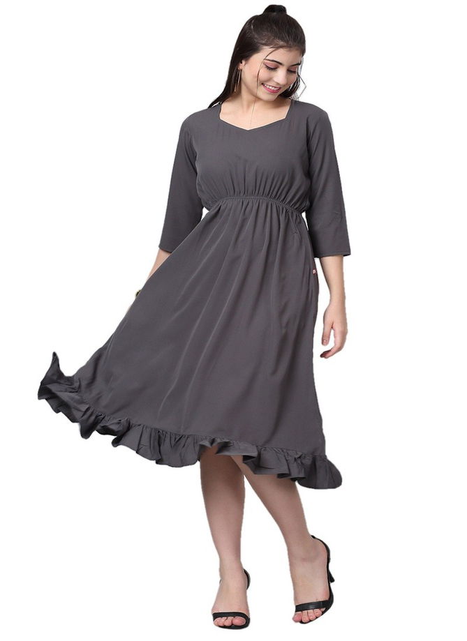 Raisin American Crepe Party Wear Western Midi Dress Catalog