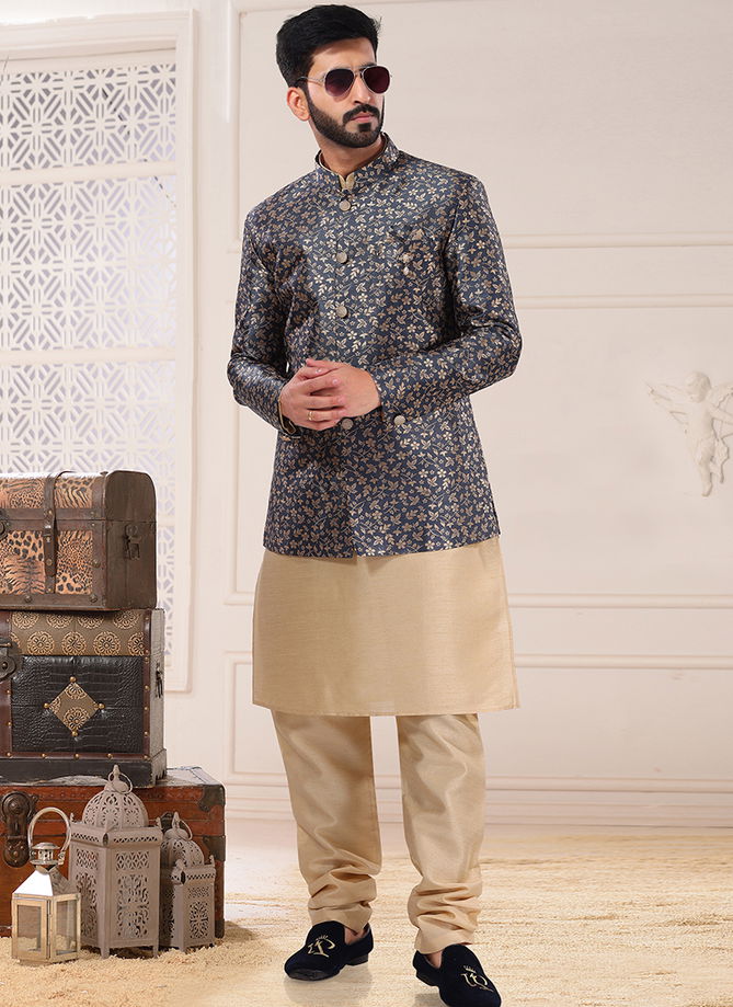 Greyish Blue Colour Function Wear Mens Wholesale Indo Western Catalog 1762