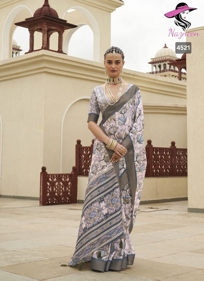 Nirvi By Nazneen Silk Digital Printed Designer Saree Catalog