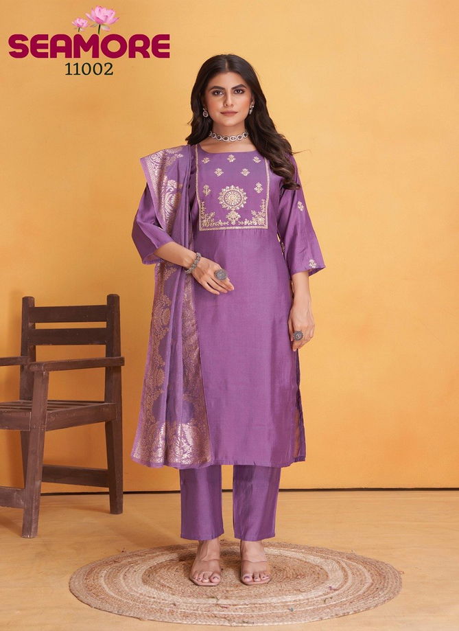 Dulhan By Seamore Roman Silk Embroidery Kurti With Bottom Dupatta Exporters In India