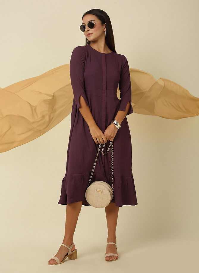 Raisin American Crepe Party Wear Western Midi Dress Catalog