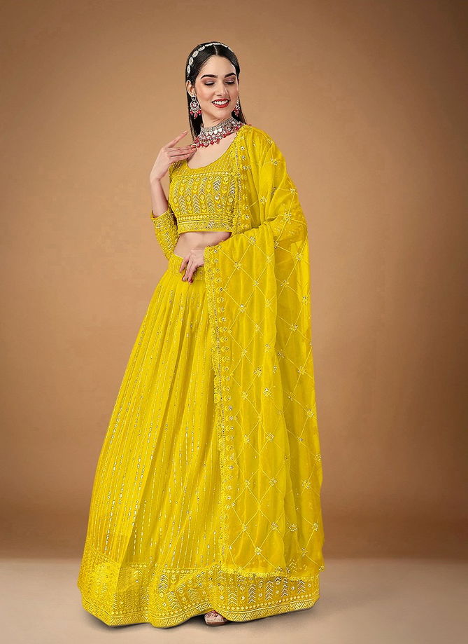 Lemon Colour Noor By Biva 20011 To 20020 Party Wear Lehenga Choli Catalog 20012