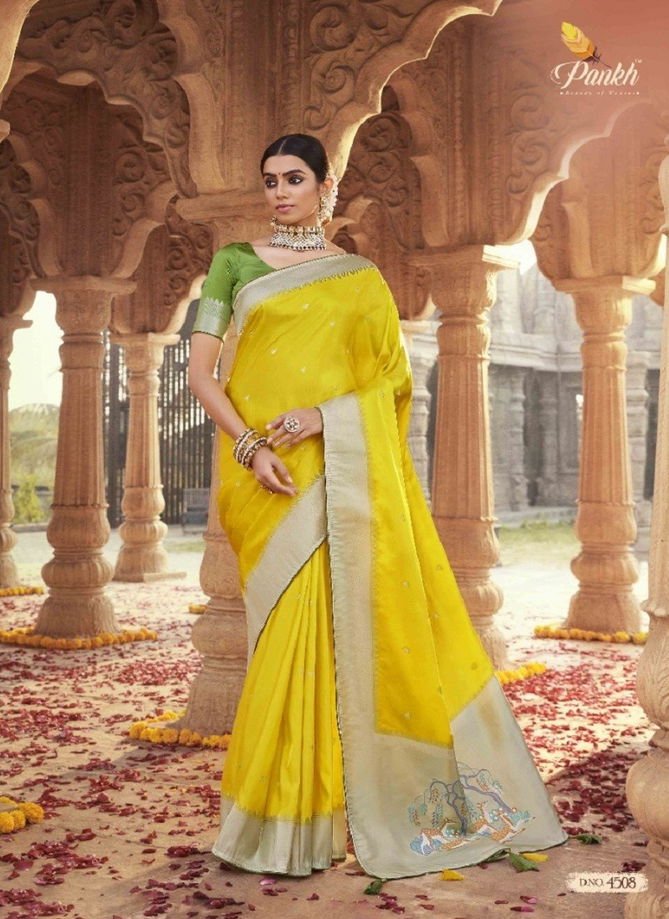 Lemon Colour Platinium Silk By Pankh Silk Saree Catalog 4508