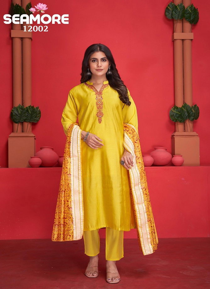 Savariya By Seamore Roman Silk Embroidery Kurti With Bottom Dupatta Exporters In India