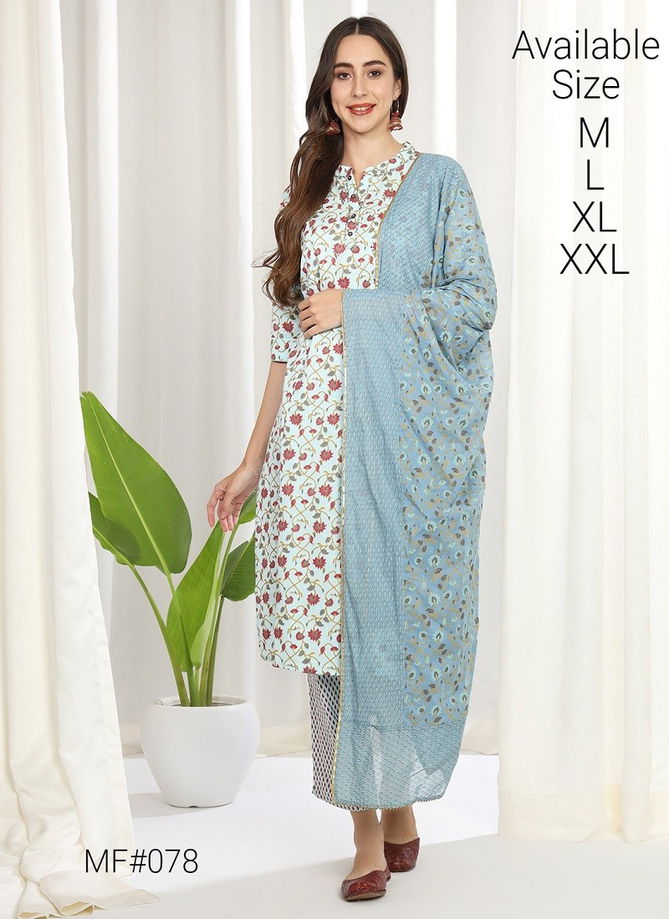 Mesmora Heavy Embroidered Printed Cotton Kurti With Bottom Dupatta Surat Wholesale Market