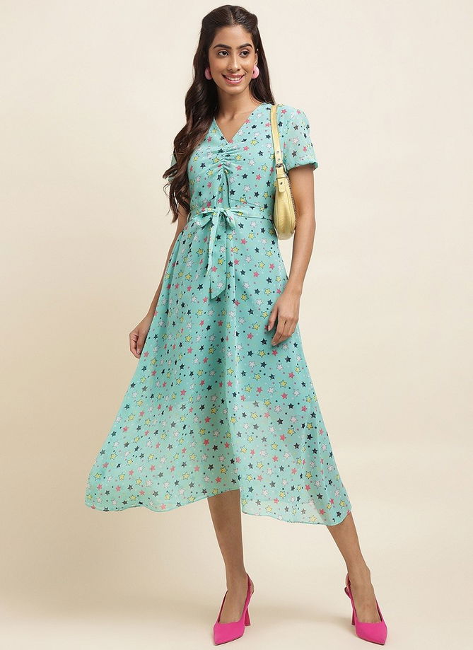 Raisin American Crepe Party Wear Western Midi Dress Catalog