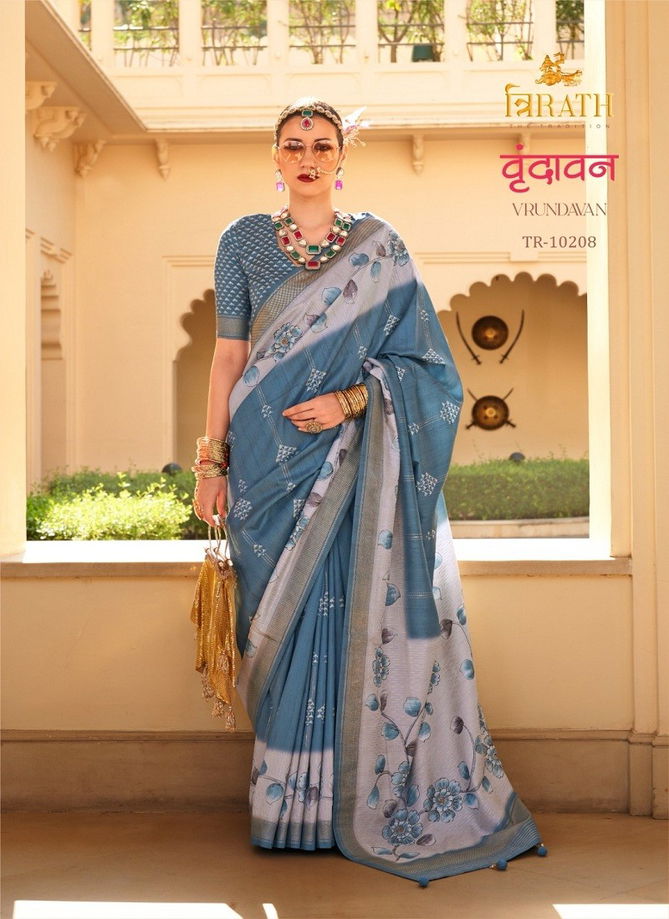 Vrundavan By Trirath Pv Silk Flower Foil Printed Saree Wholesale Shop In Surat