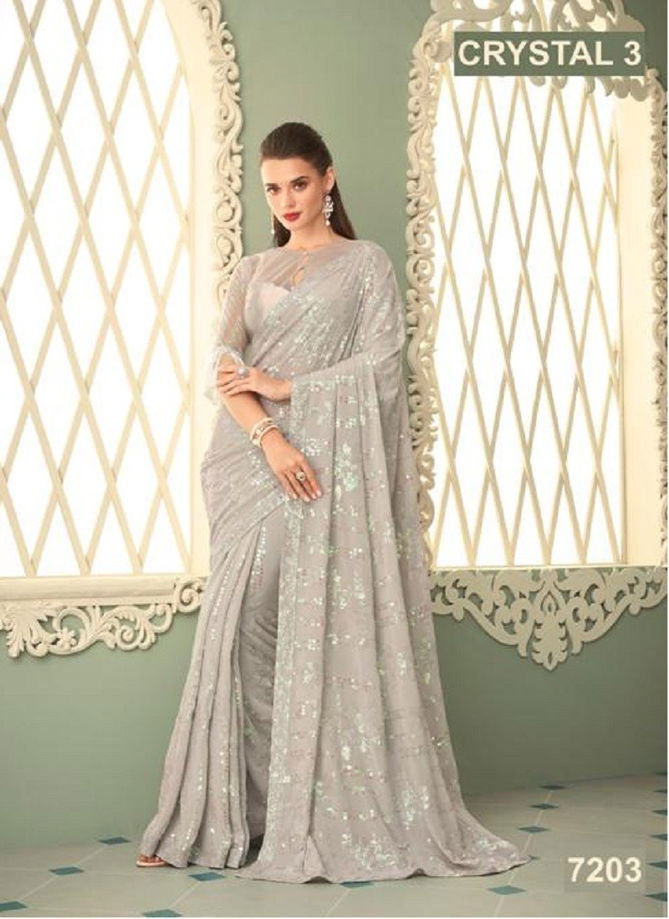 Light Gray Colour Crystal Vol 3 By TFH Designer Saree Catalog 7203