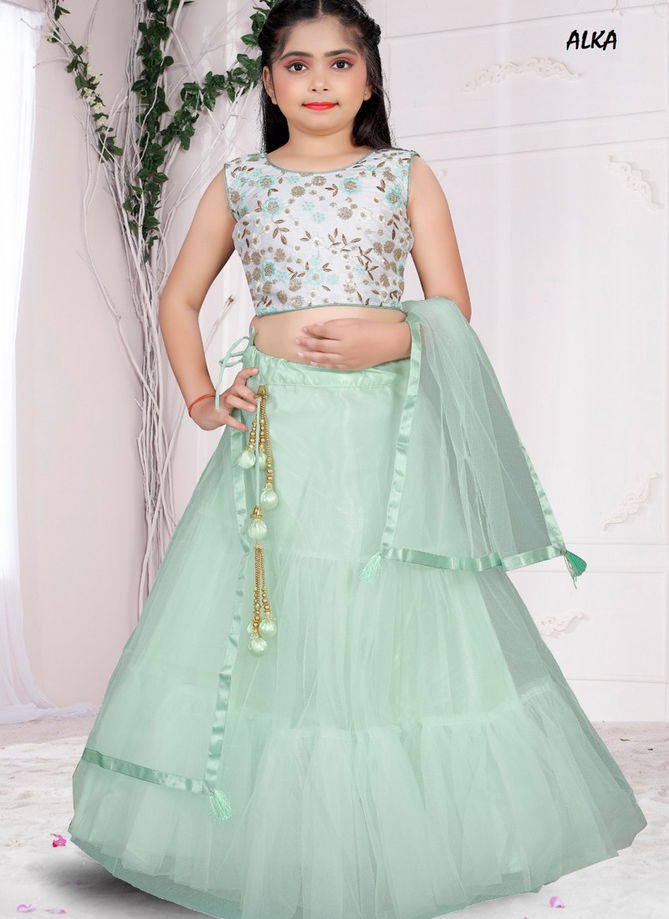 Light Green Colour Alka Vol 24 Girls Wear Catalog 206