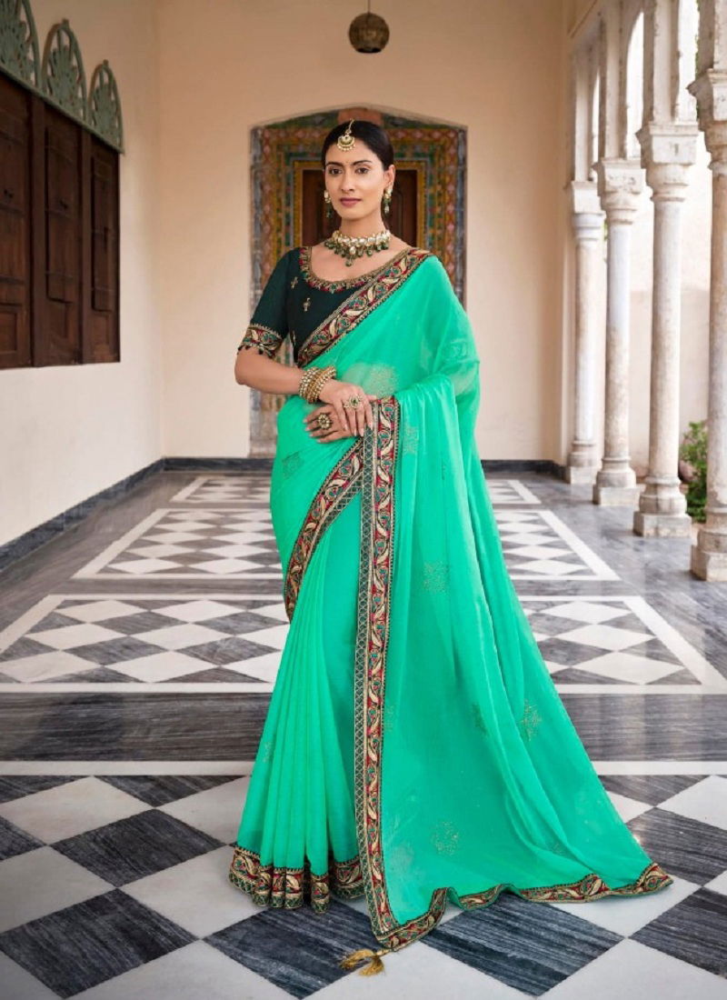 Mahima By Mahaveera Designer Heavy Border Chiffon Saree Catalog