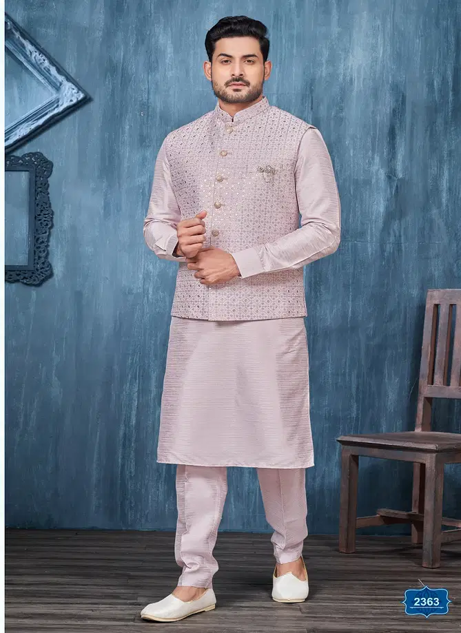 Designer Party Wear Art Banarasi Silk Mens Modi Jacket Kurta Pajama Wholesale Online