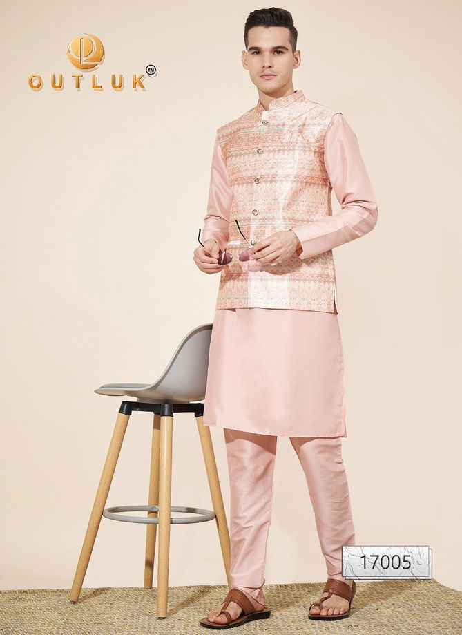 Outluk Wedding Collection Vol 17 Jaquard Mens Modi Jacket Kurta Pajama Exporters In India