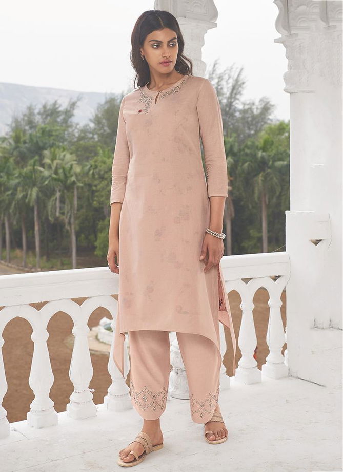 Pink Designer Saanjh Omtex Linen Cotton party wear and Regular Wear Handwork Kurtis comes with palazzo Collection 56