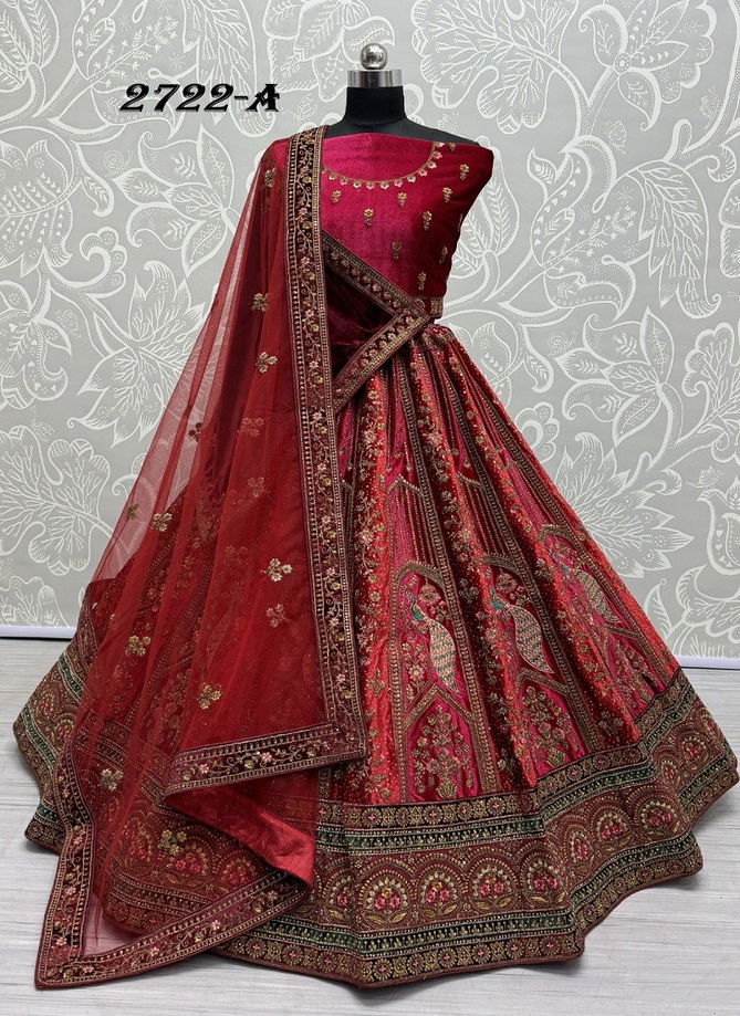 2722 A To 2722 C by Anjani Art Velvet Embroidery Bridal Lehenga Choli Exporters In India