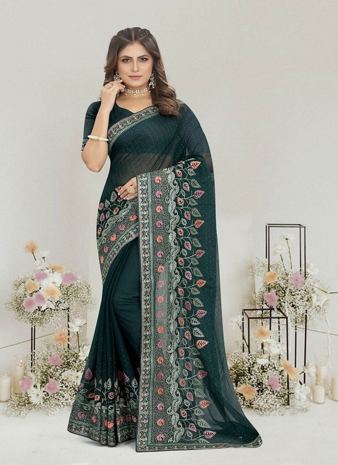 Light Teal Blue Colour Zamkudi By Nari Fashion Designer Saree Catalog 7180