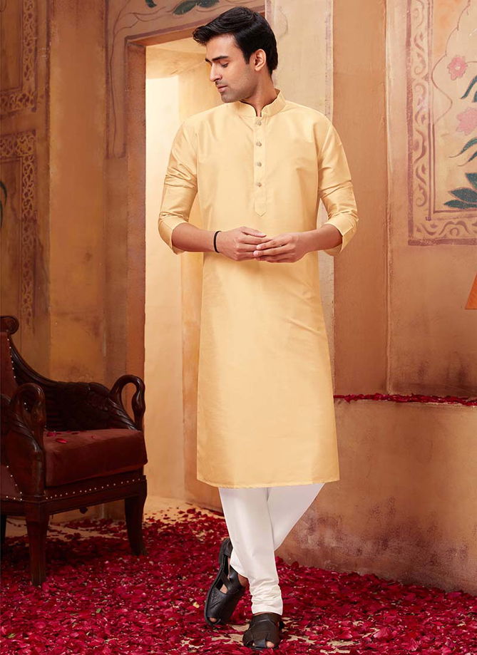 Light Yellow Silikana Exclusive Wear Wholesale Kurta Pajama 1540-14