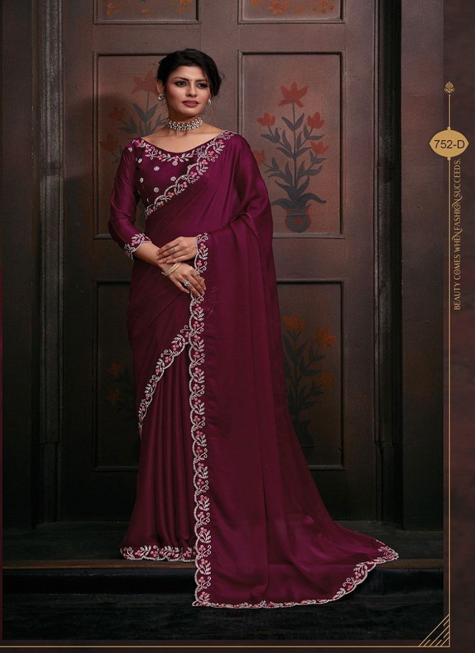 Mehek 752 A TO F Pure Satin Chiffon Party Wear Saree Wholesale Clothing Distributors In India