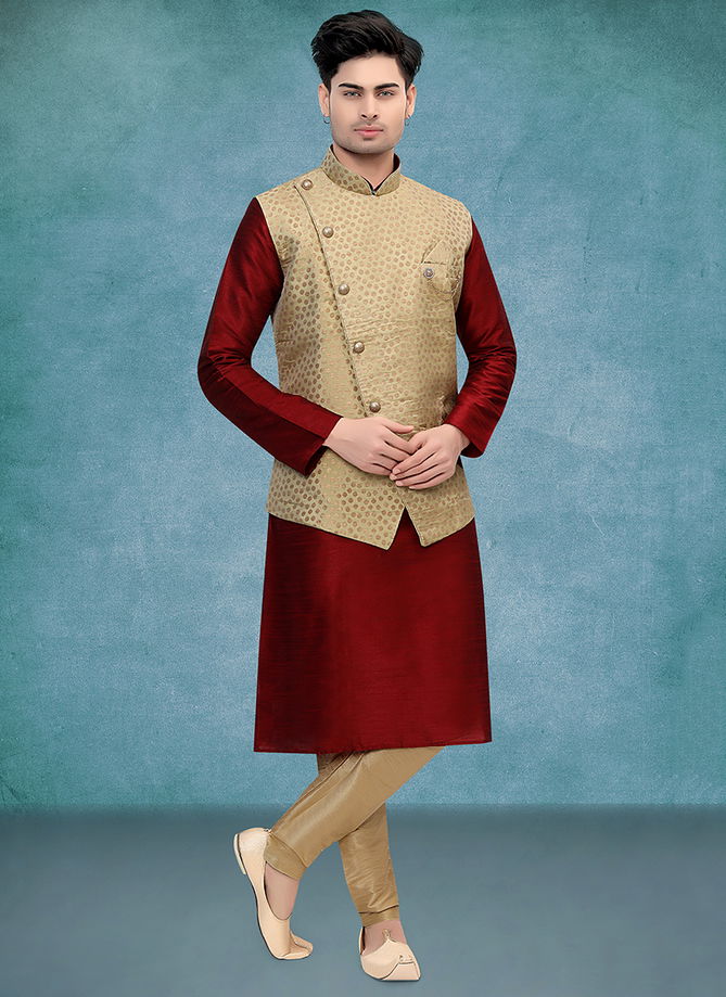 Maroon And Gold Colour Padma Creation Function Wear Modi Jacket Kurta Pajama Catalog 1178 Fpolka