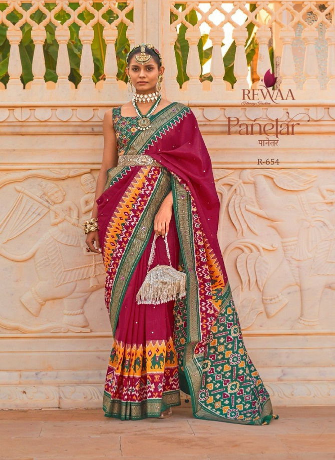 Maroon And Green  Panetar By Rewaa Silk Saree Catalog 654