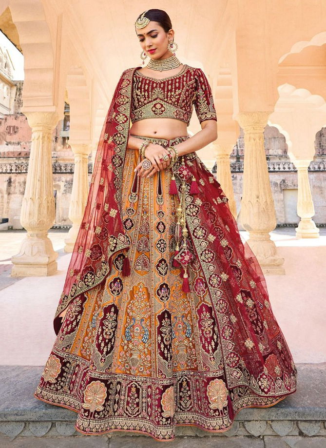 Maroon And Yellow Aanara 2 wholesale Bridal Lehenga Choli Catalog AA 125