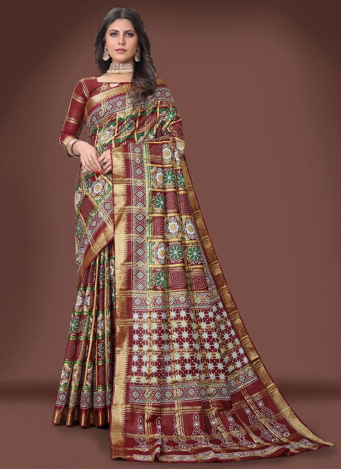 Maroon Colour AAYAA BANDHEJ 4 Festive Wear Wholesale Cotton Sarees Catalog 400008