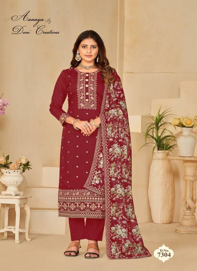 Maroon Colour Aanaya Vol 173 By Dani Fashion 7301 To 7304 Series Dress Material Wholesalers In Delhi 7304
