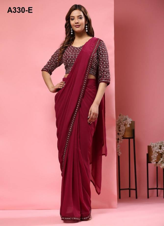 Amoha A330 A To E Embroidery Pure Georgette Readymade Saree Wholesalers In Delhi