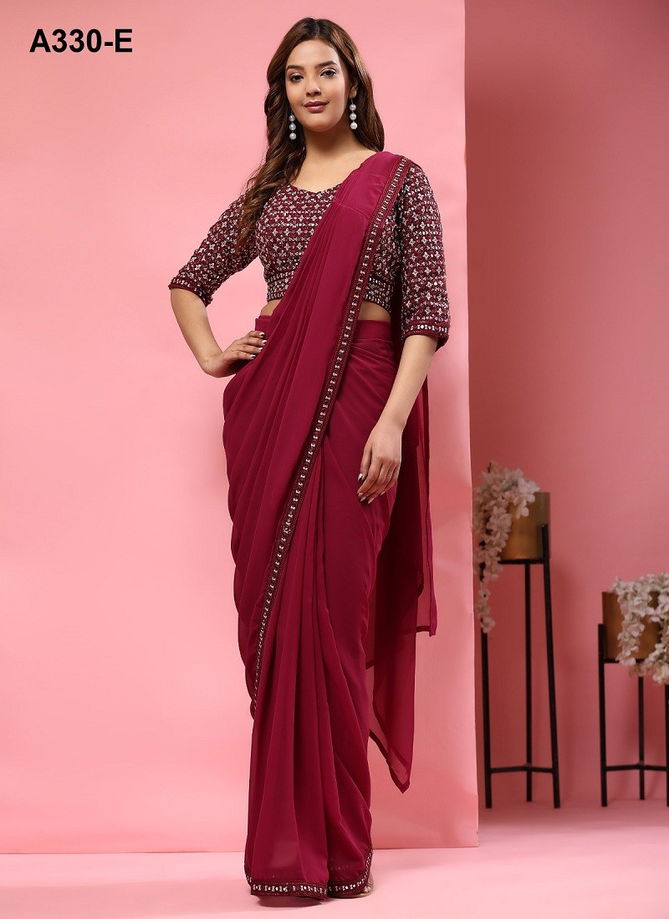 Amoha A330 A To E Embroidery Pure Georgette Readymade Saree Wholesalers In Delhi