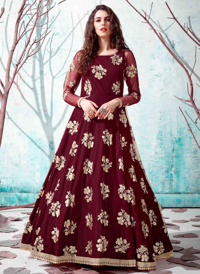 Maroon Colour Flory Vol 13 Wholesale Designer Gown Catalog 4535