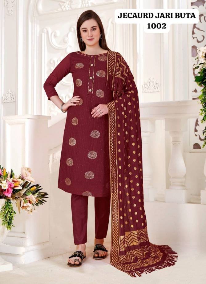 Jacquard Jari Butta By Rahul Nx Jacquard With Tai Button Dress Material Catalog