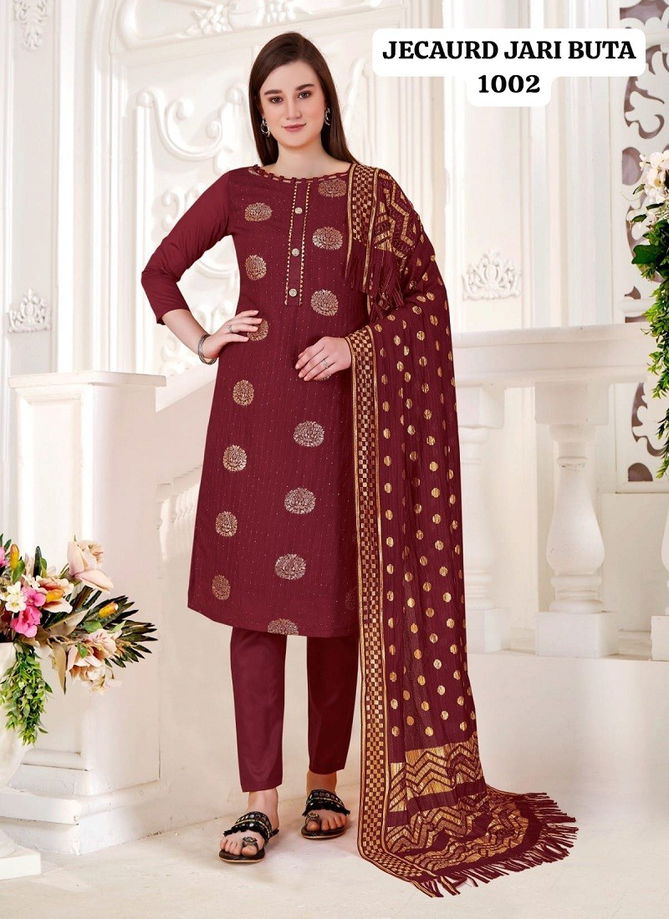 Jacquard Jari Butta By Rahul Nx Jacquard With Tai Button Dress Material Catalog