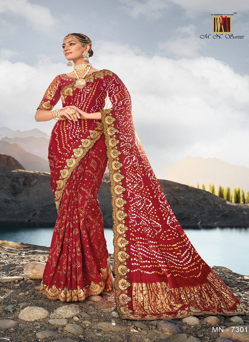 Kacchi Bandhej By Mn Pure Gajji Bandhej Satin Saree Catalog