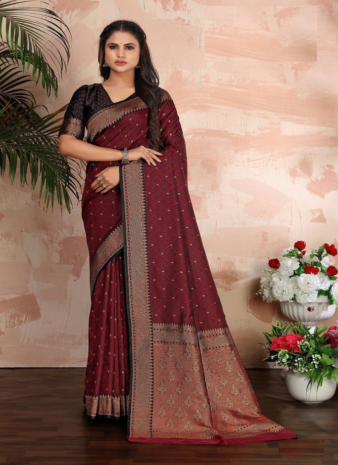 Maroon Colour Maanyata By Monjolika Silk Saree Catalog 6302