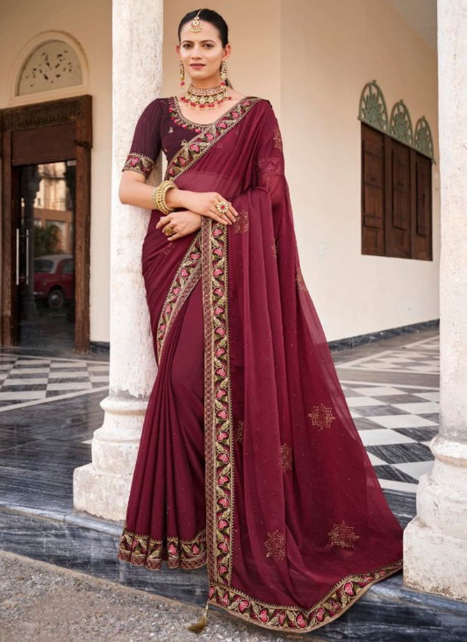 Maroon Colour Mahima Exclusive Wear Wholesale Chiffon Sarees 1006