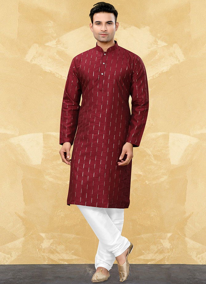 Maroon Colour Outluk Vol 113 Function Wear Mens Kurta Pajama Catalog 113001