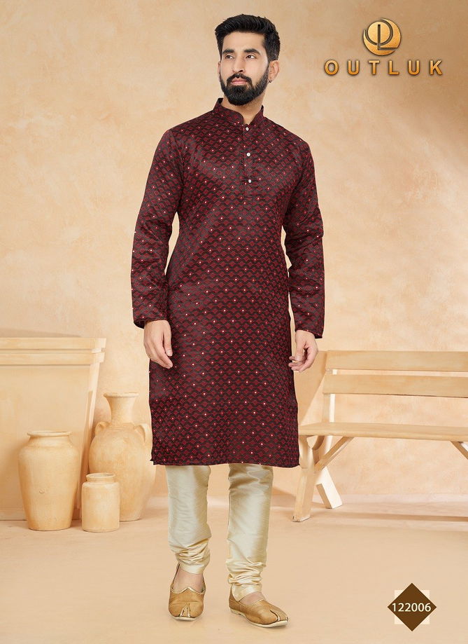 Maroon Colour Outluk Vol 122 Mens Kurta Pajama Catalog 122006