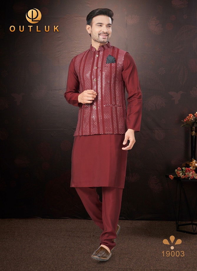 Outluk Wedding Collection Vol 19 Pure Silk Mens Modi Jacket Kurta Pajama Wholesale Online