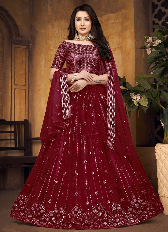 Maroon Colour Raazi Mirror Magic Rama Designer Wholesale Party Wear Lehenga Choli Catalog 11018 L