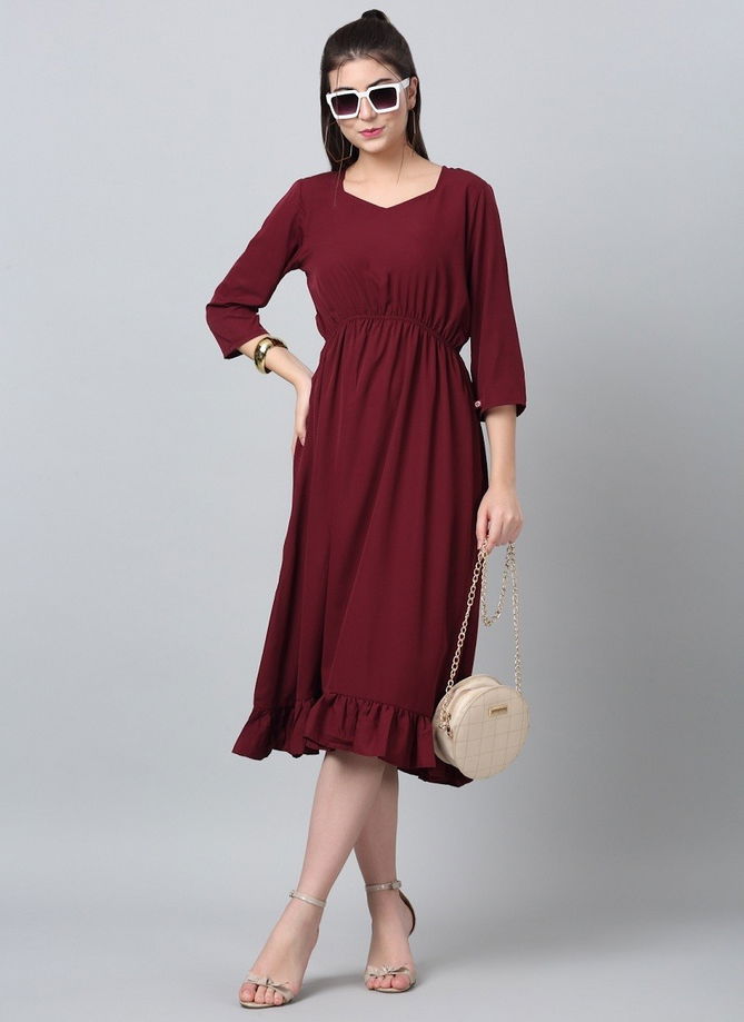 Raisin American Crepe Party Wear Western Midi Dress Catalog