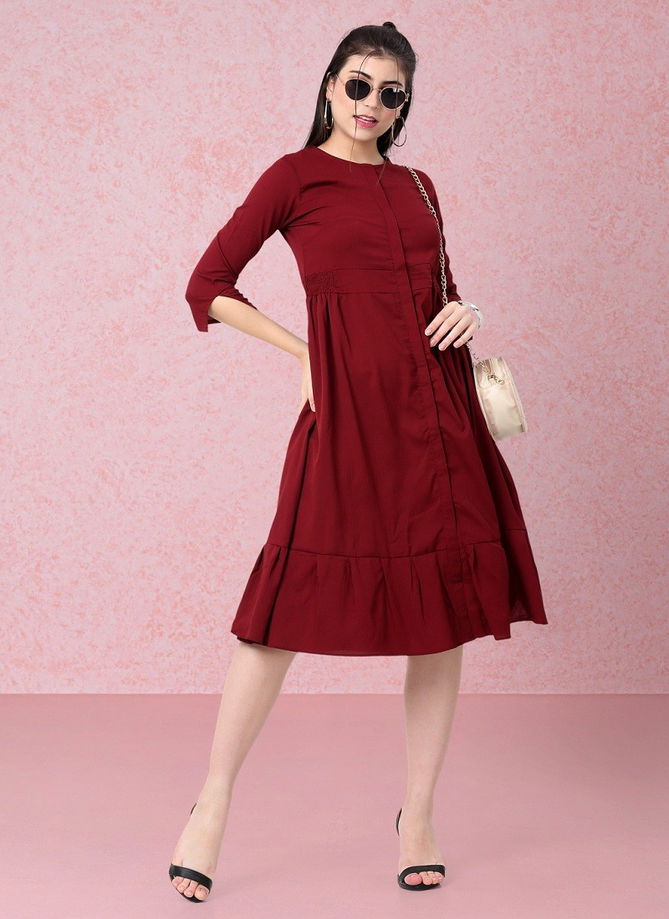 Raisin American Crepe Party Wear Western Midi Dress Catalog