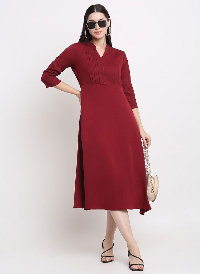 Raisin American Crepe Party Wear Western Midi Dress Catalog