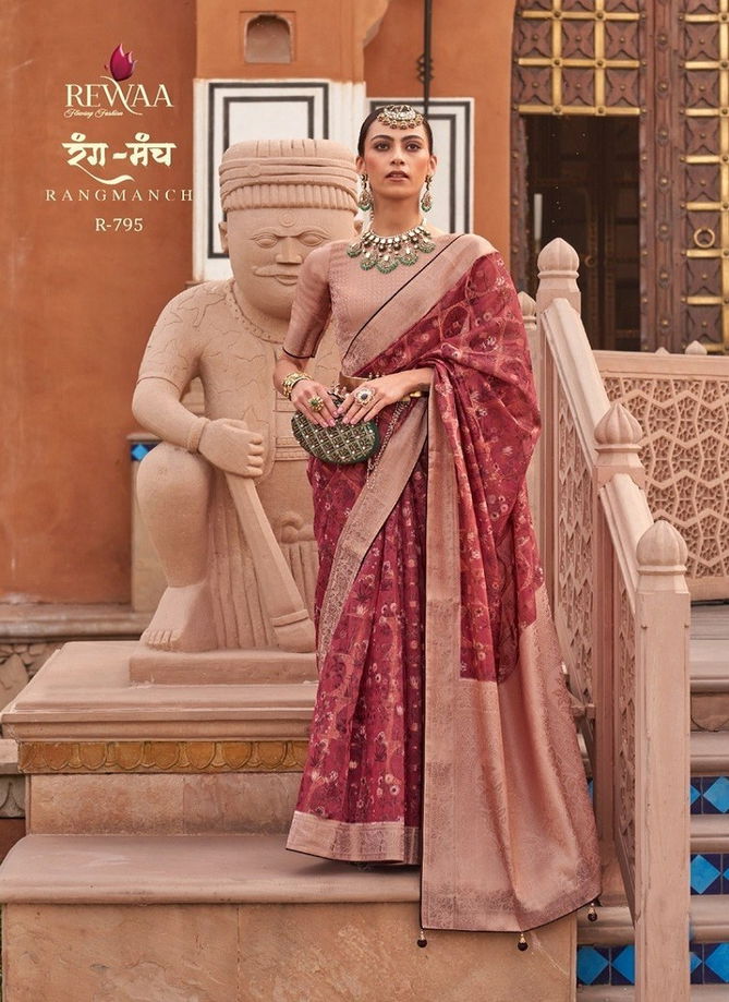 Maroon Colour Rangmach By Rewaa Printed Saree Catalog 795